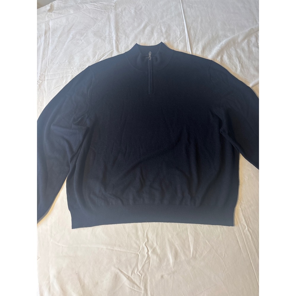 The Mens Store Blomingdal Quarter Zip Mens XXL Navy 100 Merino Wool Sweater
